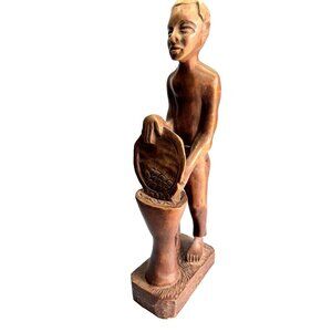 Vintage Hand-Carved Haitian Tribal Figurine Signed Simeon 16" Tall Solid Wood Sc